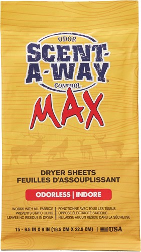 Scent-A-Way 07707 Max Dryer Sheets Odor Eliminator Odorless Scent Dryer Sheet 15 Per Pkg