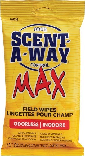 Scent-A-Way 07795 Max Field Wipes Odor Eliminator Odorless Scent Pkg of 24
