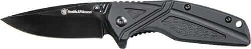 S&W KNIFE BLACK RUBBER 3 BLK OXIDE BLADE W/POCKET CLIP