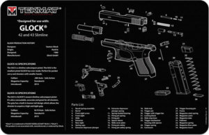 TekMat TEKR17GLOCK4243 Glock 42/43 Cleaning Mat Black/White Rubber 17″ Long Glock 42/43 Parts Diagram
