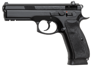CZ-USA 01152 CZ 75 SP-01 *CA Compliant 9mm Luger Caliber with 4.60″ Non-Tilted Barrel, 10+1 Capacity, Black Polycoat Finish Picatinny Rail, Serrated Trigger Guard & Beavertail Frame, Inside Railed Black Slide, Rubber Grip & 3-Dot Sights
