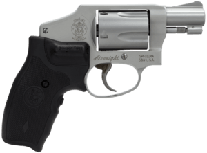 Smith & Wesson 163810 Model 642 Airweight 38 S&W Spl +P Caliber with 1.88″ Stainless Finish Barrel, 5rd Capacity Stainless Finish Cylinder, Matte Silver Aluminum Frame & Finger Grooved Black Polymer Grip