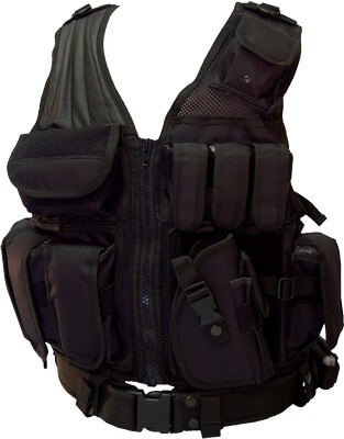 RED ROCK CROSS DRAW VEST BLACK 3 PISTOL AND 3 M4 MAG POUCHES