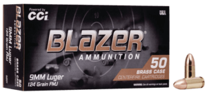 CCI 5201 Blazer Brass Handgun 9mm Luger 124 gr Full Metal Jacket (FMJ) 50rd Box