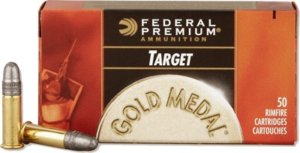 Federal 719 Premium Gold Medal 22 LR 40 gr 1200 fps Lead Round Nose (LRN) 50rd Box