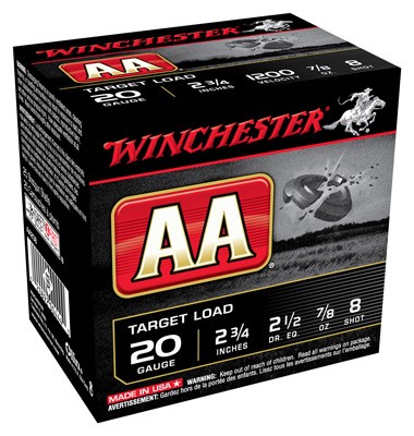 Winchester Ammo AA208 AA Target 20 Gauge 2.75″ 7/8 oz 1200 fps 8 Shot 25rd Box