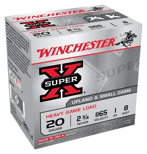 Winchester Ammo XU20H8 Super X Heavy Game Load 20 Gauge 2.75″ 1 oz 1165 fps 8 Shot 25rd Box