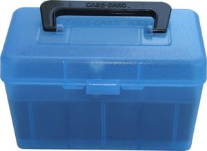 MTM DELUXE AMMO BOX 50-ROUNDS RIFLE 7MM RM TO 300 WM CLR BLU