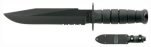 Ka-Bar 1271 Fighter 8″ Fixed Clip Point Part Serrated Black 1095 Cro-Van Blade/Black Kraton G Handle Includes Sheath