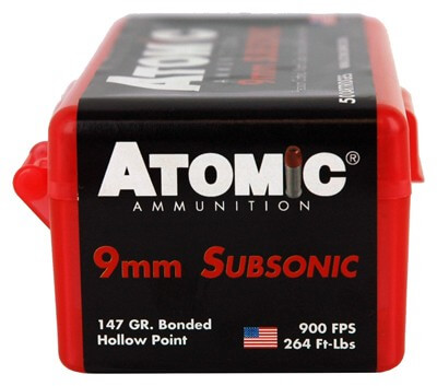 Atomic 00438 Pistol Subsonic 9mm Luger +P 147 gr Bonded Match Hollow Point 50rd Box