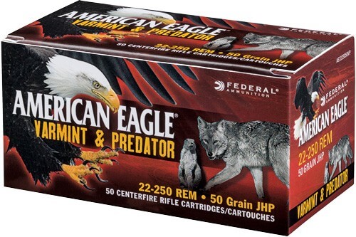 Federal AE2225050VP American Eagle Varmint & Predator 22-250 Rem 50 gr Jacketed Hollow Point (JHP) 50rd Box
