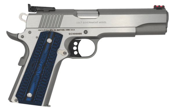 Colt Mfg O5073GCL 1911 Gold Cup Lite 38 Super 5″ 8+1 Overall Stainless Steel Finish Frame & Slide with Scalloped Blue Checkered G10 Grip & Fiber Optic Sights