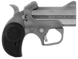 Bond Arms BARW Rowdy  Polished Stainless Steel 410/45 Colt (LC) Derringer 3″ 2 Black Rubber Grip Bead Blasted Frame
