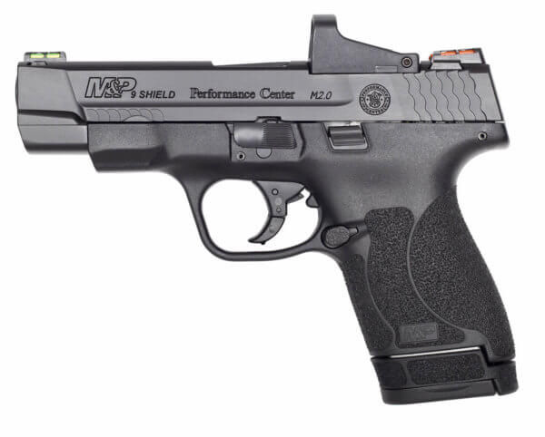Smith & Wesson 11786 M&P Performance Center Shield M2.0 w/Optic Micro-Compact Frame 9mm Luger 7+1/8+1  4″ Black Armornite Stainless Steel Barrel & Serrated Slide  Matte Black Polymer Frame  Crimson Trace CTS-1500 4 MOA Red Dot  No Safety