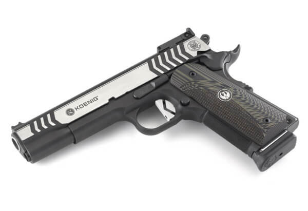 Ruger 6776 SR1911 Competition 45 ACP 7+1 8+1  5 Stainless Steel Barrel  Stainless w/Black Nitride Accents Serrated Steel Slide  Black Nitride Stainless Steel Frame w/Beavertail  Two-Tone Textured G10 Grip  Ambidextrous Safety  Right Hand”
