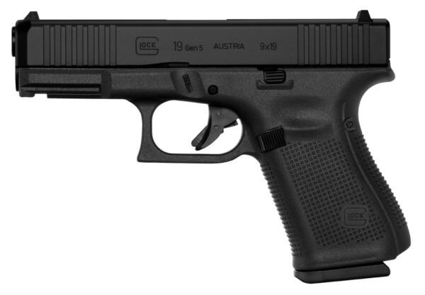 Glock PA195S203 G19 Gen5 Compact 9mm Luger 4.02″ Glock Marksman Barrel 15+1 Black Frame & nDLC Slide Modular Backstrap Ambidextrous Mag. Catch & Slide Stop Safe Action Trigger