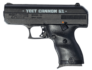 Hi-Point 916G1YC Yeet Cannon G1 9mm Luger Caliber with 3.50″ Barrel 8+1 Capacity Overall Black Finish Serrated Steel Engraved Slide & Polymer Grip