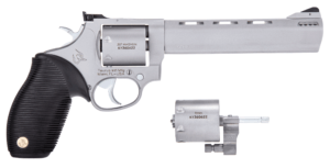 Taurus 2-692069 692 9mm Luger 38 Special +P or 357 Mag Caliber with 6.50″ Vent Rib Barrel 7rd Capacity Cylinder Overall Matte Finish Stainless Steel & Black Ribber Grip Includes 2 Cylinders
