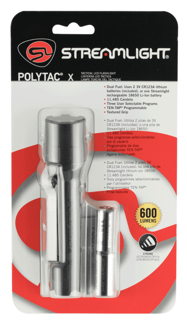 Streamlight 88600 PolyTac X Black Polymer White LED 35/260/600 Lumens 205 Meters Range