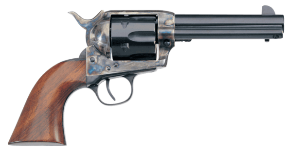 Taylors & Company 550887DE 1873 Cattleman New Model 45 Colt (LC) Caliber with 4.75 Blued Finish Barrel  6rd Capacity Blued Finish Cylinder  Color Case Hardened Finish Steel Frame  Walnut Navy Size Grip & Overall Taylor Polish”