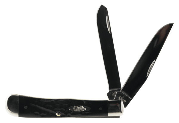 Case 18221 Trapper 3.25″/3.27″ Folding Clip Point/Spey Plain Mirror Polished Tru-Sharp SS Blade Rough Black Jigged Synthetic Handle