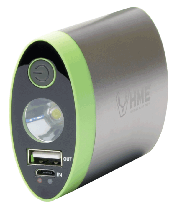 HME HW Hand Warmer with Light ABS Plastic Sliver w/Green Accent Rechargeable Lithium Ion
