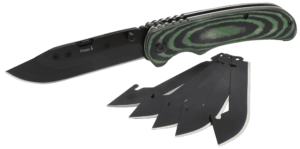 HME KNSSK Scalpel Knife w/Replacement Blades Folding Skinner Plain Black Oxide Black/Green Micarta Handle Includes 5 Replacement Blades 6 Blades