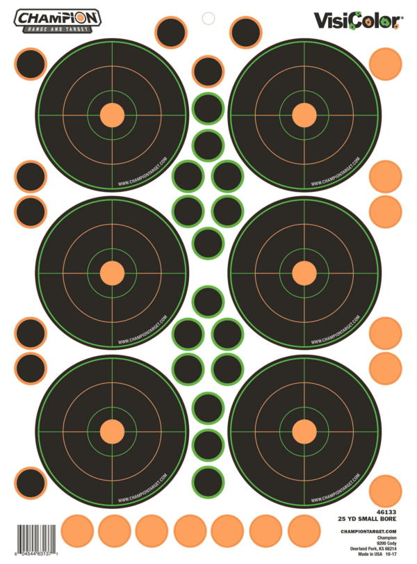 Champion Targets 46133 VisiColor Self-Adhesive Paper Small Bore Rifle Multi Color 25 yds Bullseye Includes Pasters 5 Pack