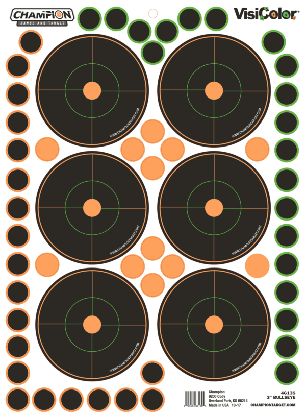 Champion Targets 46136 VisiColor Self-Adhesive Paper Pistol/Rifle Black/Orange 8″ Bullseye Includes Pasters 5 Pack