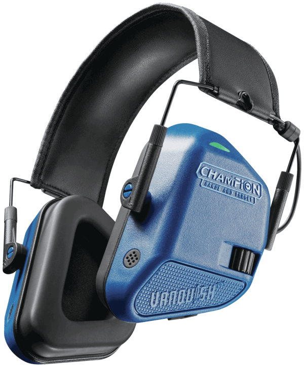 Champion Targets 40979 Vanquish Electronic Hearing Muff 22 dB Over the Head Blue Soft Cushion Ear Cups with Black Headband & Adjustable Volume for Adults