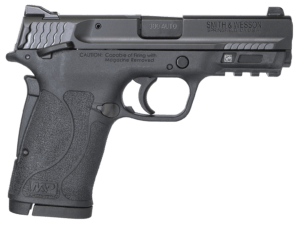 Smith & Wesson 11663 M&P Shield EZ Compact Slim 380 ACP 8+1 3.67″ Black Armornite Barrel & Serrated Slide Matte Black Polymer Frame w/Picatinny Rail Black Polymer Grips Right Hand