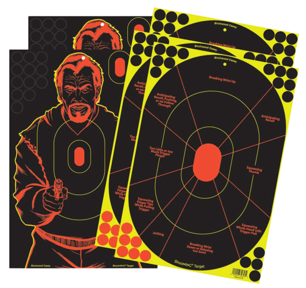Birchwood Casey 34630 Shoot-N-C Combo Pack Self-Adhesive Paper Handgun Multi Color Silhouette/Bad Guy Includes Pasters 5 Pack