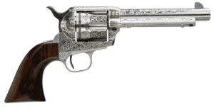 Taylors & Company 550898 1873 Cattleman 45 Colt (LC) Caliber with 5.50 Barrel  6rd Capacity Cylinder  Overall White Photo Engraved Finish Steel & Walnut Grip”