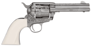 Taylors & Company 200057 1873 Cattleman Outlaw Legacy 45 Colt (LC) Caliber with 4.75 Barrel  6rd Capacity Cylinder  Overall Nickel Engraved Finish Steel & Ivory Synthetic Grip”