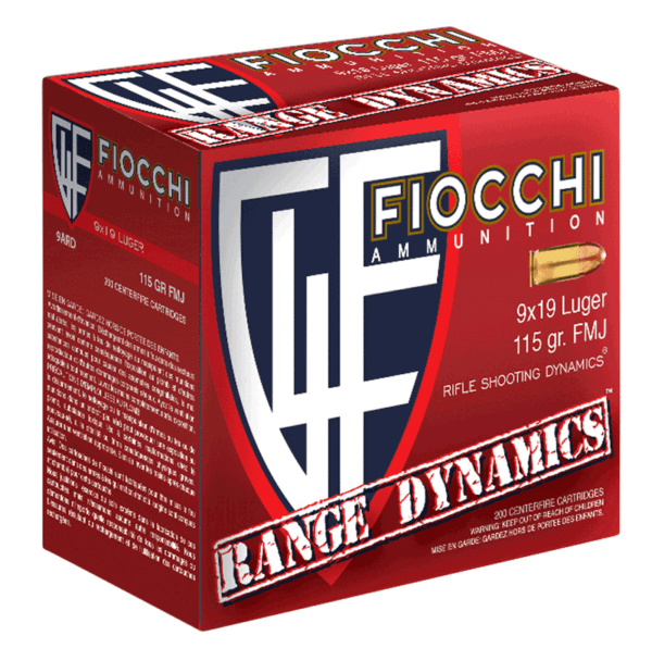 Fiocchi 9ARD100 Range Dynamics Pistol 9mm Luger 115 gr Full Metal Jacket (FMJ) 100/10 Sols As Case