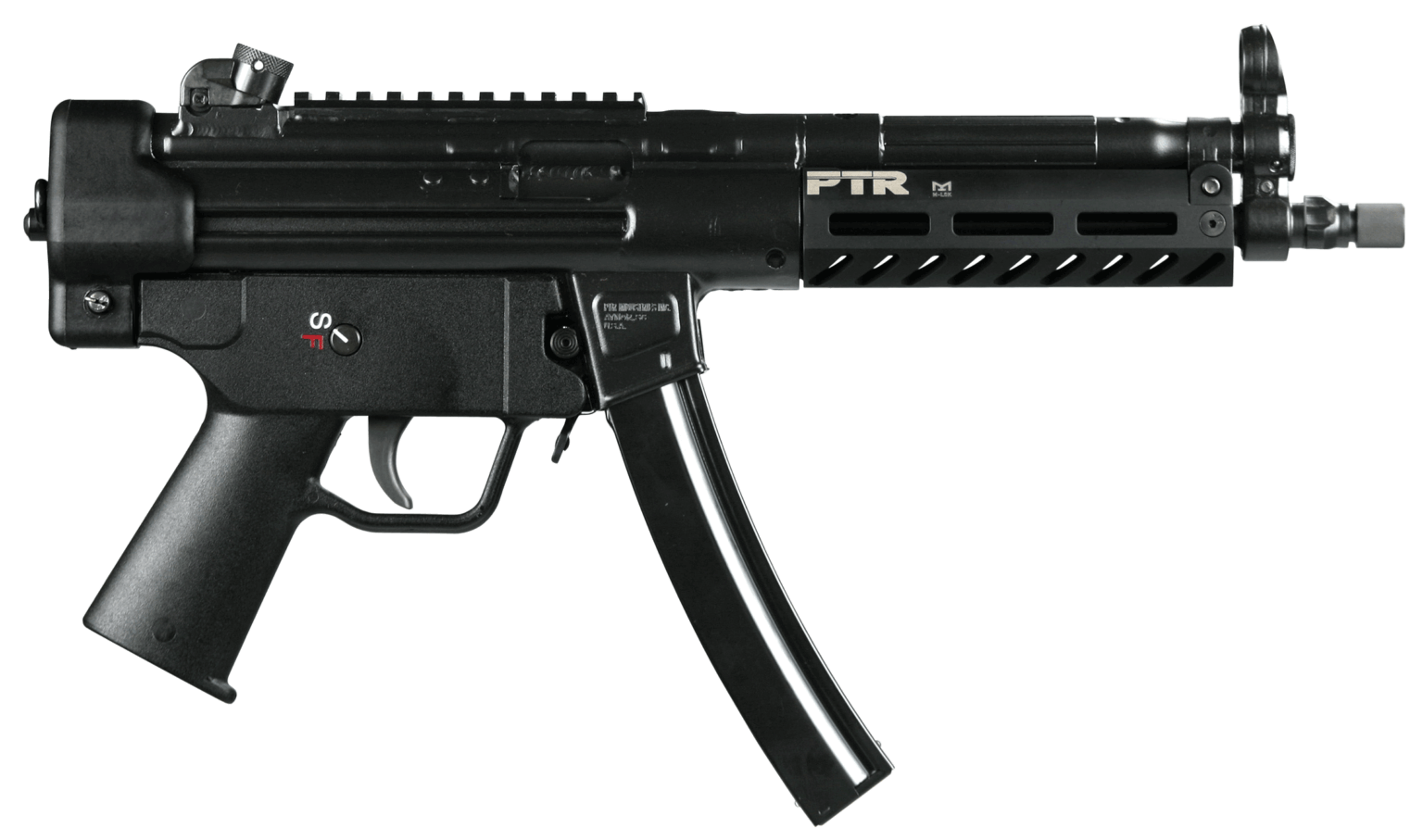PTR 601 9CT  Semi-Auto Pistol 9mm Luger 30+1  8.86″ Threaded Nitride Heat Treated Barrel  4.5″ Steel Picatinny Rail  Mil-Spec Anodized Aluminum M-Lok Handguard  Includes 2 Magazines  Bungee Sling  Trigger Cable Lock  Protective Case