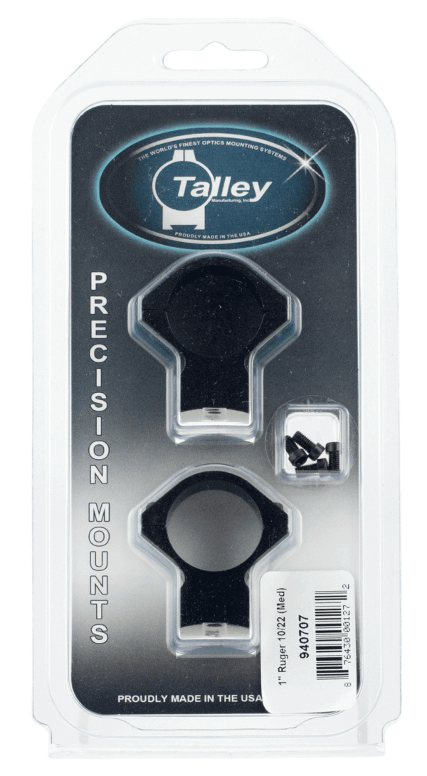 Talley 940707 Lightweight Scope Mount/Ring Combo Black Anodized Aluminum 1″ Tube Compatible w/Ruger 10/22 Medium Rings