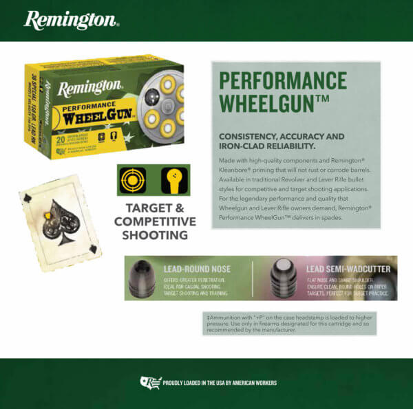 Remington Ammunition 22271 Performance WheelGun Target 38 Special 158 gr Lead Semi-Wadcutter (LSWC) 50rd Box