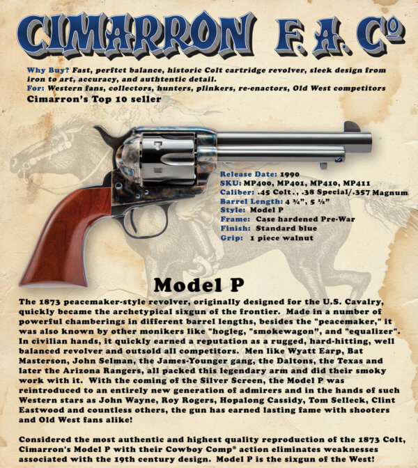 Cimarron MP411 Model P Pre-War 1896-1940 45 Colt (LC) 5.50″ Walnut Grip Blued