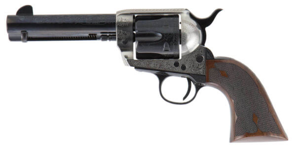 Cimarron PP410LSFW Frontier Pre-War 1896-1940 Laser Engraved Revolver 45 Colt (LC) 4.75″ Checkered Walnut Grip Blued