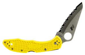 Spyderco C88SYL2 Salt 2 3″ Folding Clip Point Serrated H1 Steel Blade Yellow Bi-Directional Texturing FRN Handle Includes Pocket Clip