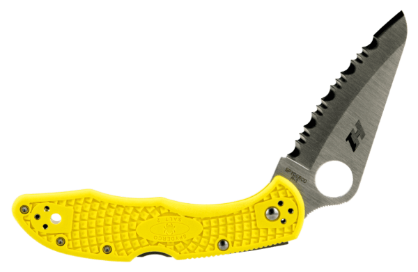 Spyderco C88SYL2 Salt 2 3″ Folding Clip Point Serrated H1 Steel Blade Yellow Bi-Directional Texturing FRN Handle Includes Pocket Clip