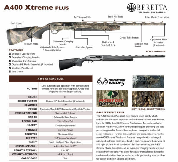 Beretta USA J42XD16 A400 Xtreme Plus 12 Gauge 26″ Barrel 3.5″ 2+1 Dark Gray Metal Finish Black Kick-Off Stock
