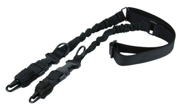 TacFire SL003B 2 To 1 Point Sling 30″-40″ L Adjustable Double Bungee Black Nylon Webbing for Rifle