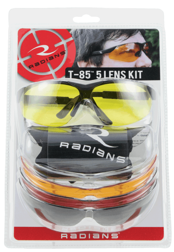 Radians T85RC T-85 Shooting Glass Kit Adult Clear Lens Smoke Gray Lens Amber Lens Copper Lens Orange Lens Polycarbonate Black Frame