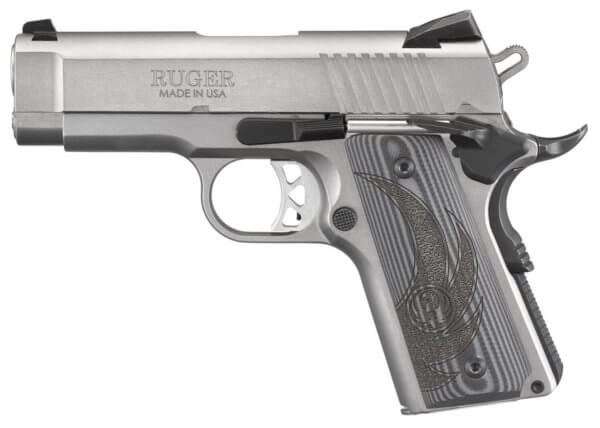 Ruger 6762 SR1911 Officer-Style 45 ACP SAO 3.60″ 7+1 Gray G10 Checkered Grip Low-Glare Stainless Steel Frame & Slide