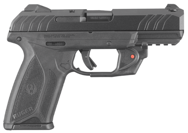 Ruger 3816 Security-9 9mm Luger 4″ Barrel 15+1 Black Polymer Frame With Picatinny Acc. Rail Front Serrated Black Oxide Steel Slide Manual Safety Includes Viridian Red Laser