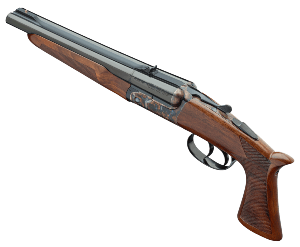 Davide Pedersoli 010S640410 Howdah 45 Colt (LC)/410 Ga 1rd 10.25″ Rifled Blue Barrel Case Hardened Receiver Manual Extractors Automatic Safety On The Hammers Oiled Walnut Stock