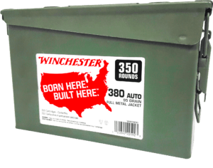 Winchester Ammo WW380C USA 380 ACP 95 gr Full Metal Jacket (FMJ) 350 Rd Box / 2 Cs (Ammo Can)