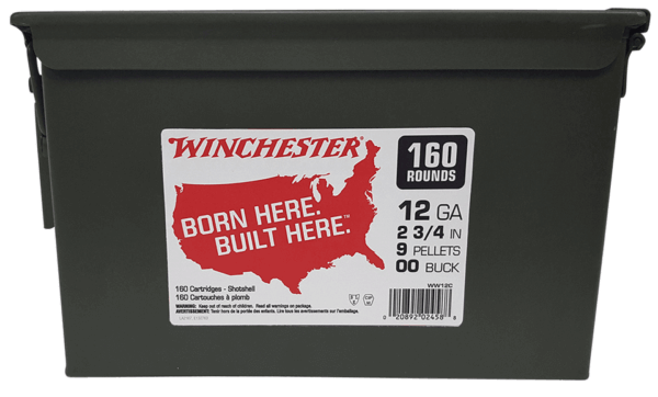 Winchester Ammo WW12C USA 12 Gauge 2.75″ 9 Pellets 1325 fps 00 Buck Shot 160rds/2 Case (Ammo Can)